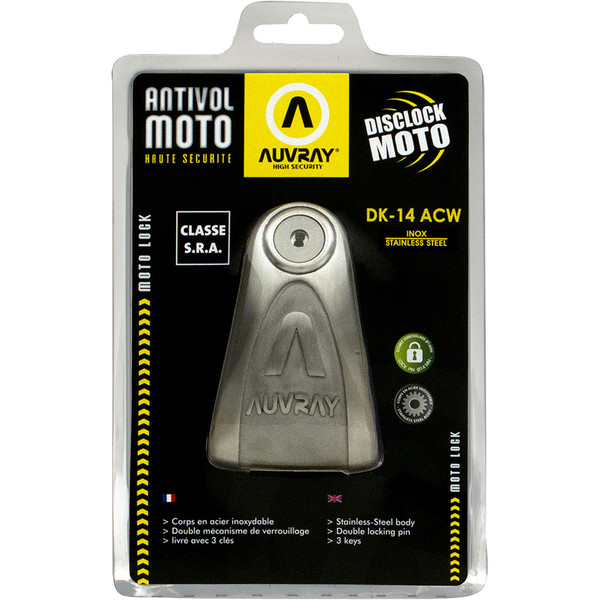 Antivol Moto AUVRAY Bloque Disque DK-14 Noir - Haute Sécurité Certifié SRA, Anti-Crochetage Et Anti-Sciage