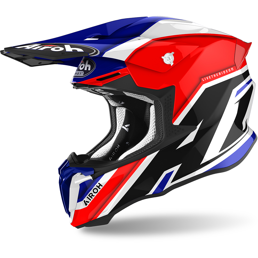 Casque moto cross enfant bleu blanc noir