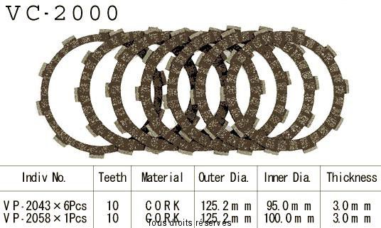 Disques garnis d'embrayage Cross VC2000