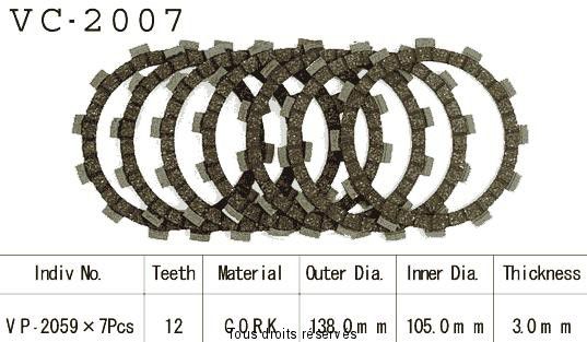 Disques garnis d'embrayage Cross VC2007