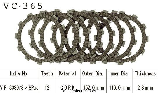 Disques garnis d'embrayage Cross VC365