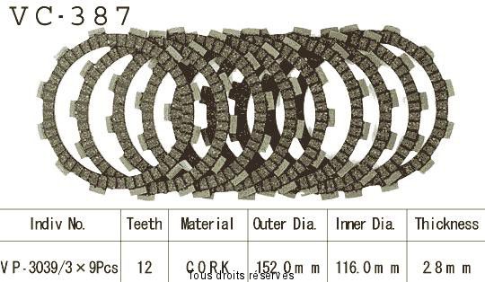 Disques garnis d'embrayage Cross VC387