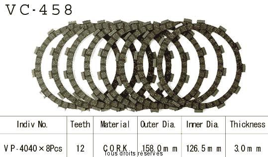 Disques garnis d'embrayage Cross VC458