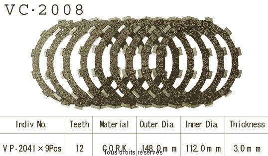 Disques garnis d'embrayage VC2008