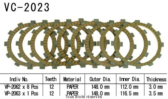 Disques garnis d'embrayage VC2023