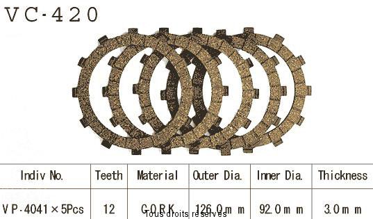 Disques garnis d'embrayage VC420