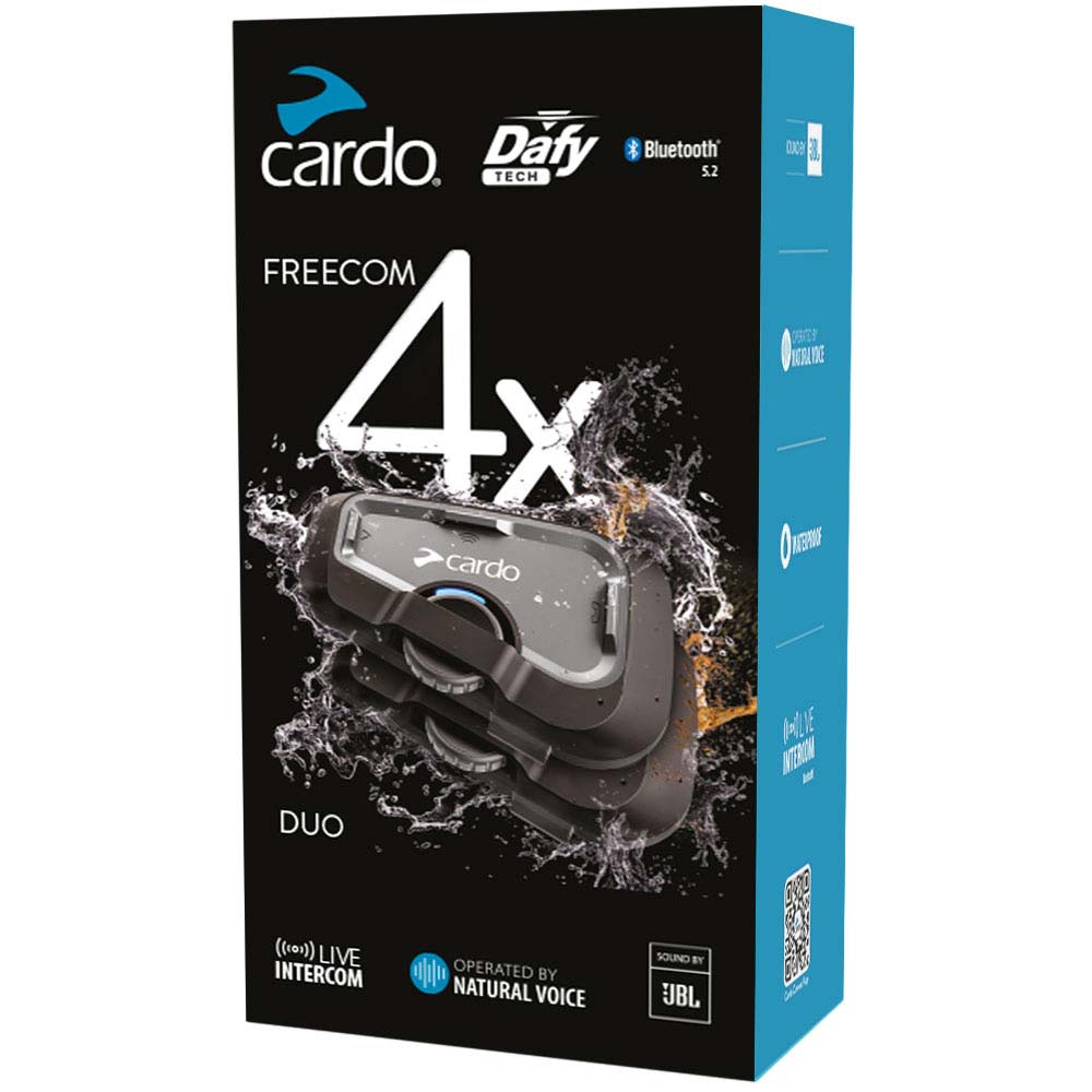 thumbnail interactive-video image 1 of Cardo FREECOM 4X FRC4X003 Bluetooth Intercom Headset – For Up To 4 Riders (USA Made) 1 of 5