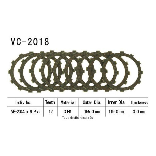 Disques garnis d'embrayage Cross VC2018