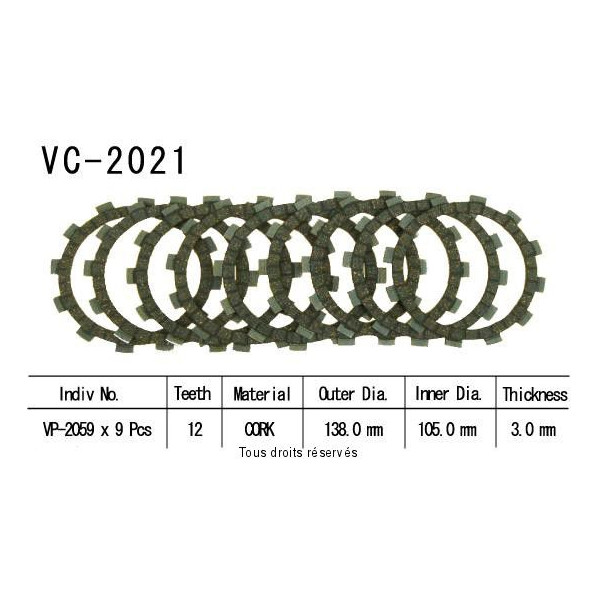 Disques garnis d'embrayage Cross VC2021