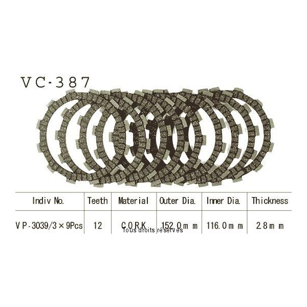 Disques garnis d'embrayage Cross VC387