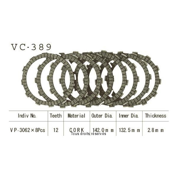 Disques garnis d'embrayage Cross VC389