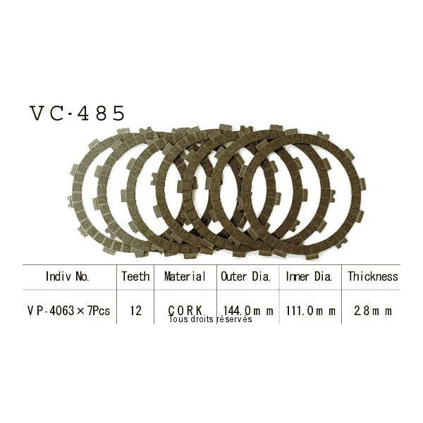 Disques garnis d'embrayage Cross VC485