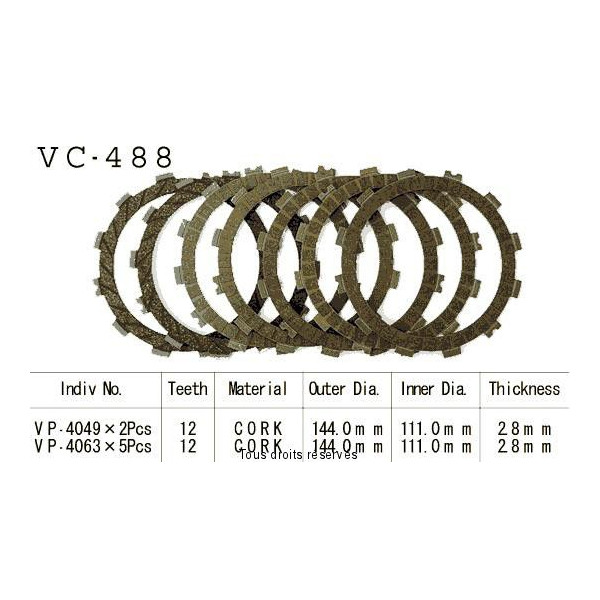 Disques garnis d'embrayage Cross VC488