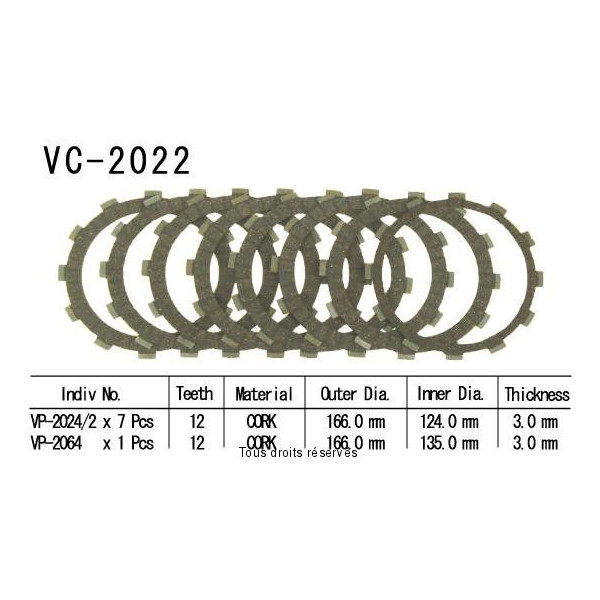 Disques garnis d'embrayage VC2022