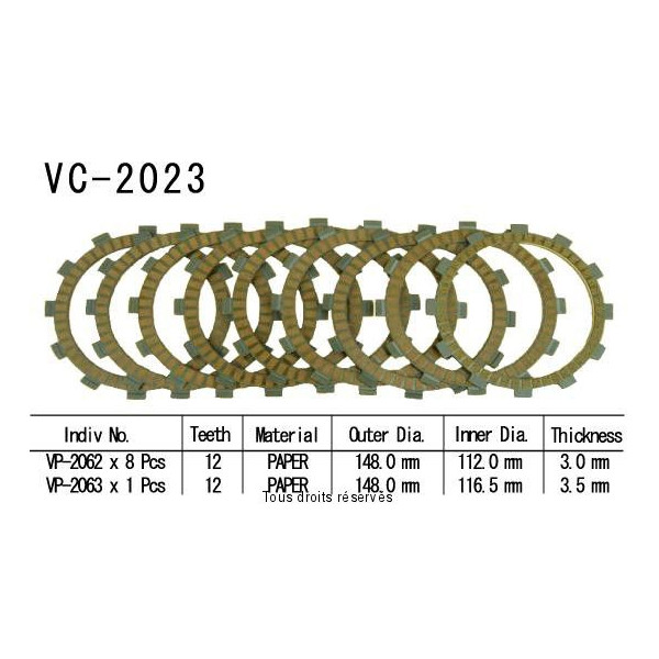 Disques garnis d'embrayage VC2023