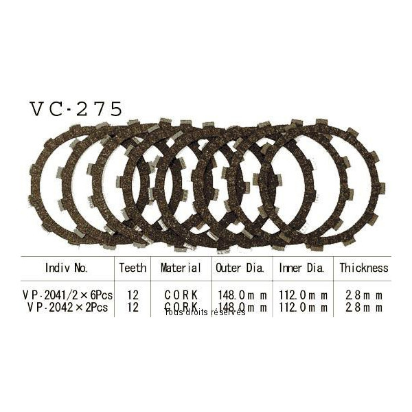 Disques garnis d'embrayage VC275