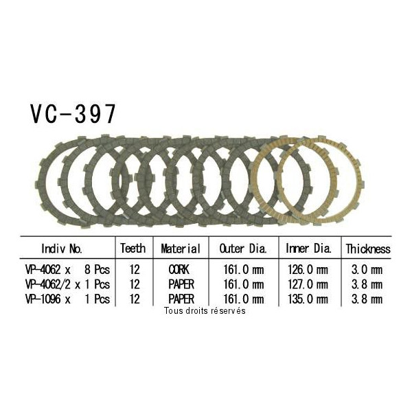 Disques garnis d'embrayage VC397