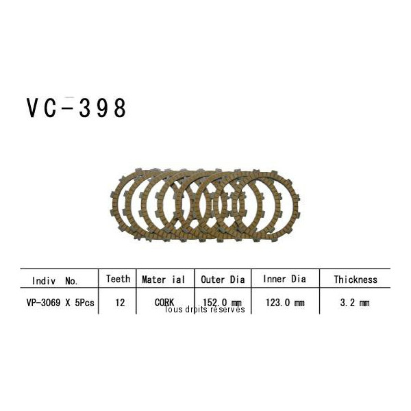 Disques garnis d'embrayage VC398