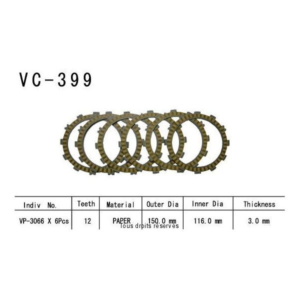 Disques garnis d'embrayage VC399