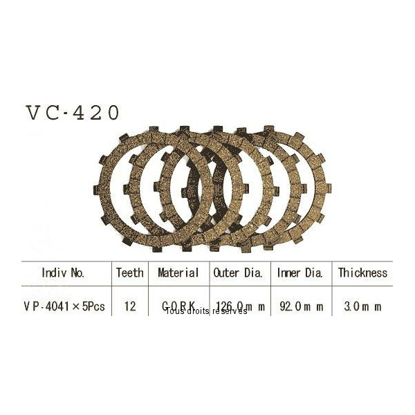 Disques garnis d'embrayage VC420