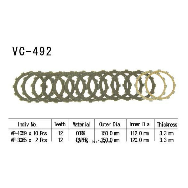 Disques garnis d'embrayage VC492
