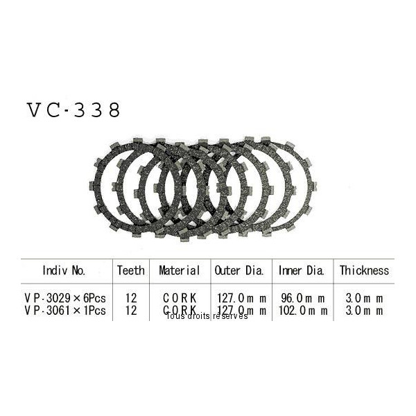 Disques garnis d'embrayage VC338