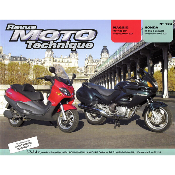 RMT 124.1 PIAGGIO 125 X9 (2000 à 2001) et HONDA NT650 (1998 à 2001)