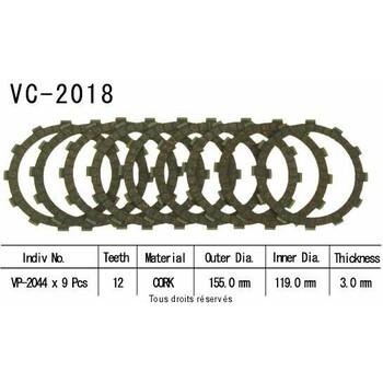 Disques garnis d'embrayage Cross VC2018 Kyoto