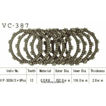 Disques garnis d'embrayage Cross VC387 Kyoto