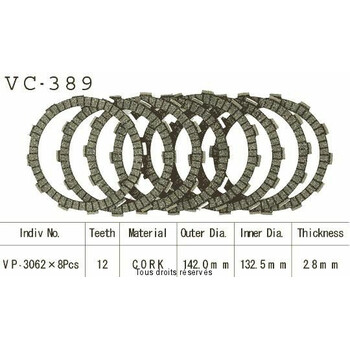 Disques garnis d'embrayage Cross VC389 Kyoto