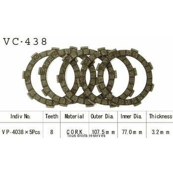 Disques garnis d'embrayage Cross VC438 Kyoto