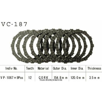 Disques garnis d'embrayage VC187 Kyoto