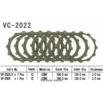 Disques garnis d'embrayage VC2022 Kyoto