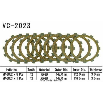 Disques garnis d'embrayage VC2023 Kyoto