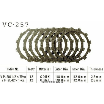 Disques garnis d'embrayage VC257 Kyoto