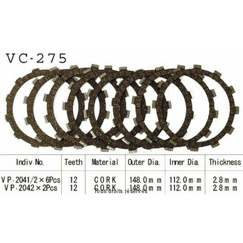 Disques garnis d'embrayage VC275 Kyoto
