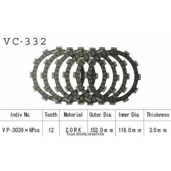 Disques garnis d'embrayage VC332 Kyoto