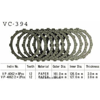 Disques garnis d'embrayage VC394 Kyoto