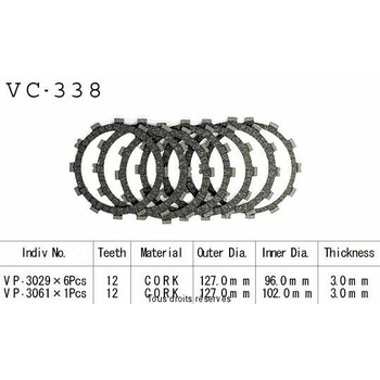 Disques garnis d'embrayage VC338 Kyoto