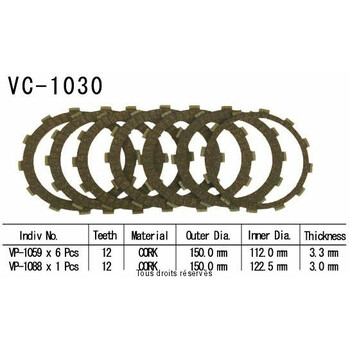 Disques garnis d'embrayage VC1030 Kyoto